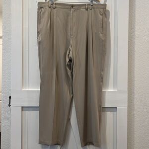 Joseph & Feiss 100% Silk Pleated Khaki Dress Pants Size 44